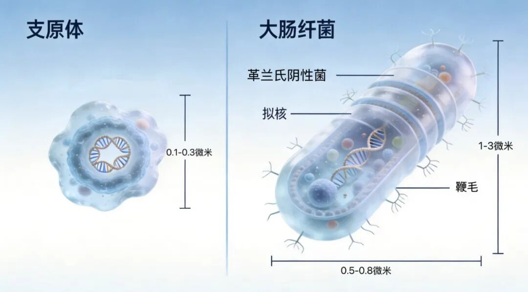 支原体与大肠杆菌形态结构对比
